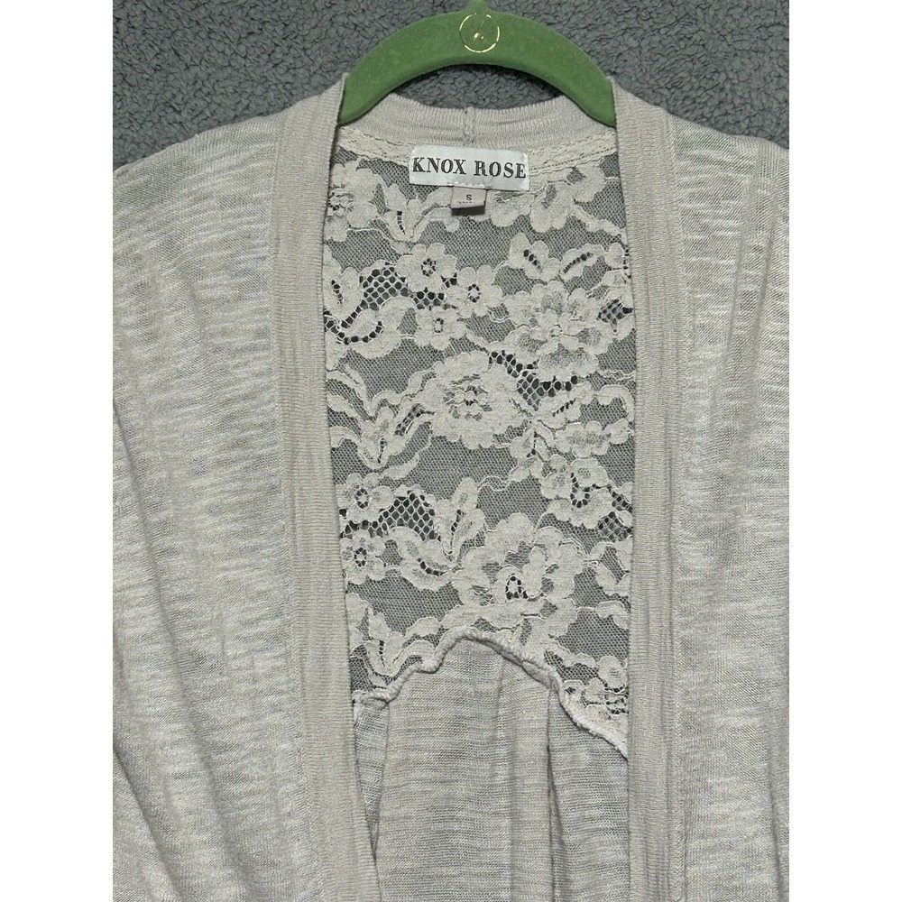 Knox Rose Beige Boho Lace Back Blouse Small Flared Bell Sleeve Open Cardigan - Picture 3 of 4